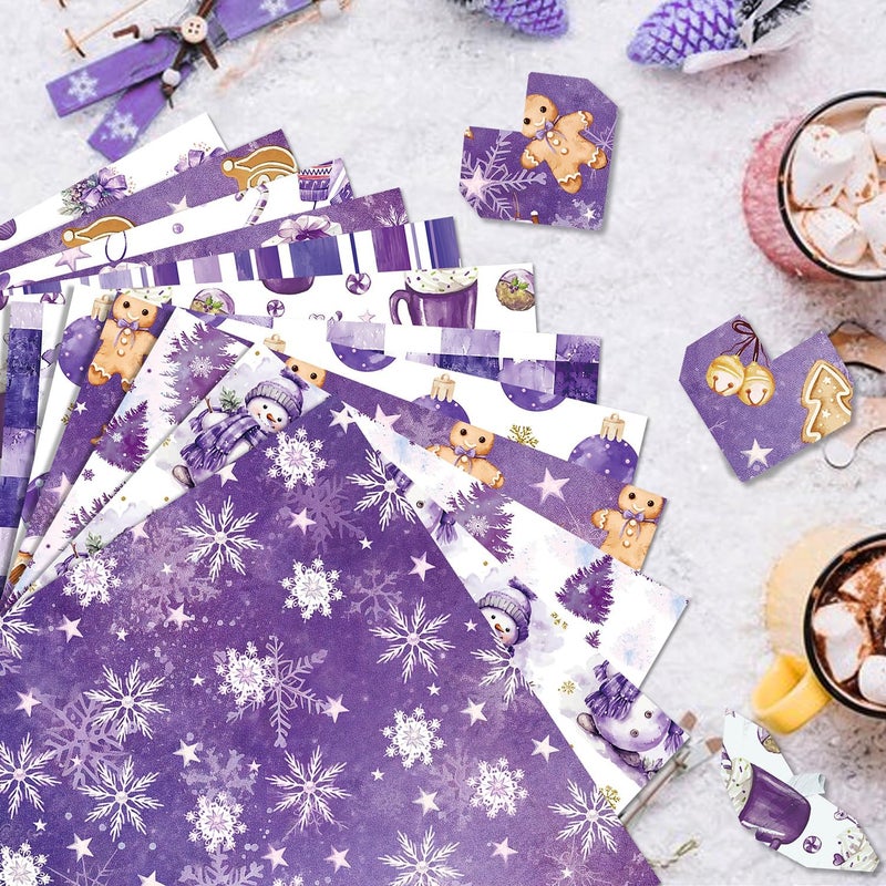 Feivando 24 Sheets Christmas Scrapbook Paper 12'' × 12'' Double-Sided Watercolor Xmas Purple Pattern Paper Decorative Art Cardstock for Holiday DIY Crafts Card Making Scrapbook Supplies - Image 5